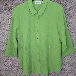 Habitat Top Womens Large Green Button Up Textured Collared Pockets Casual Ladies